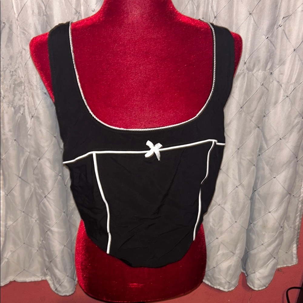 Women's Black Crop Top with White Trim